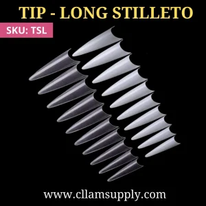 few natural and clear long stiletto tips