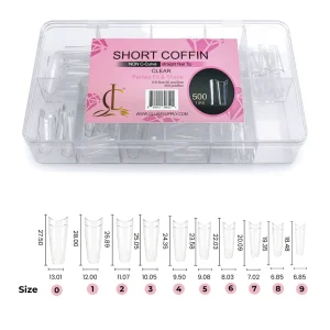 Short Coffin Tips, Clear - BOX FULL SIZE
