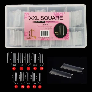 No C Curve XXL (2XL) Square Tips, Clear, Size 0-9, Box