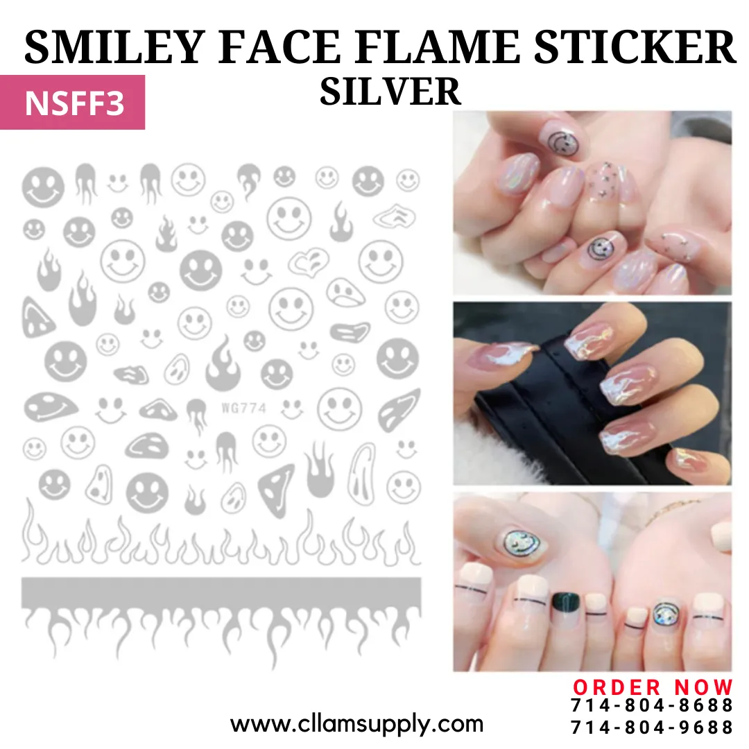 SMILEY FACE FLAME STICKERS SILVER | NSFF3