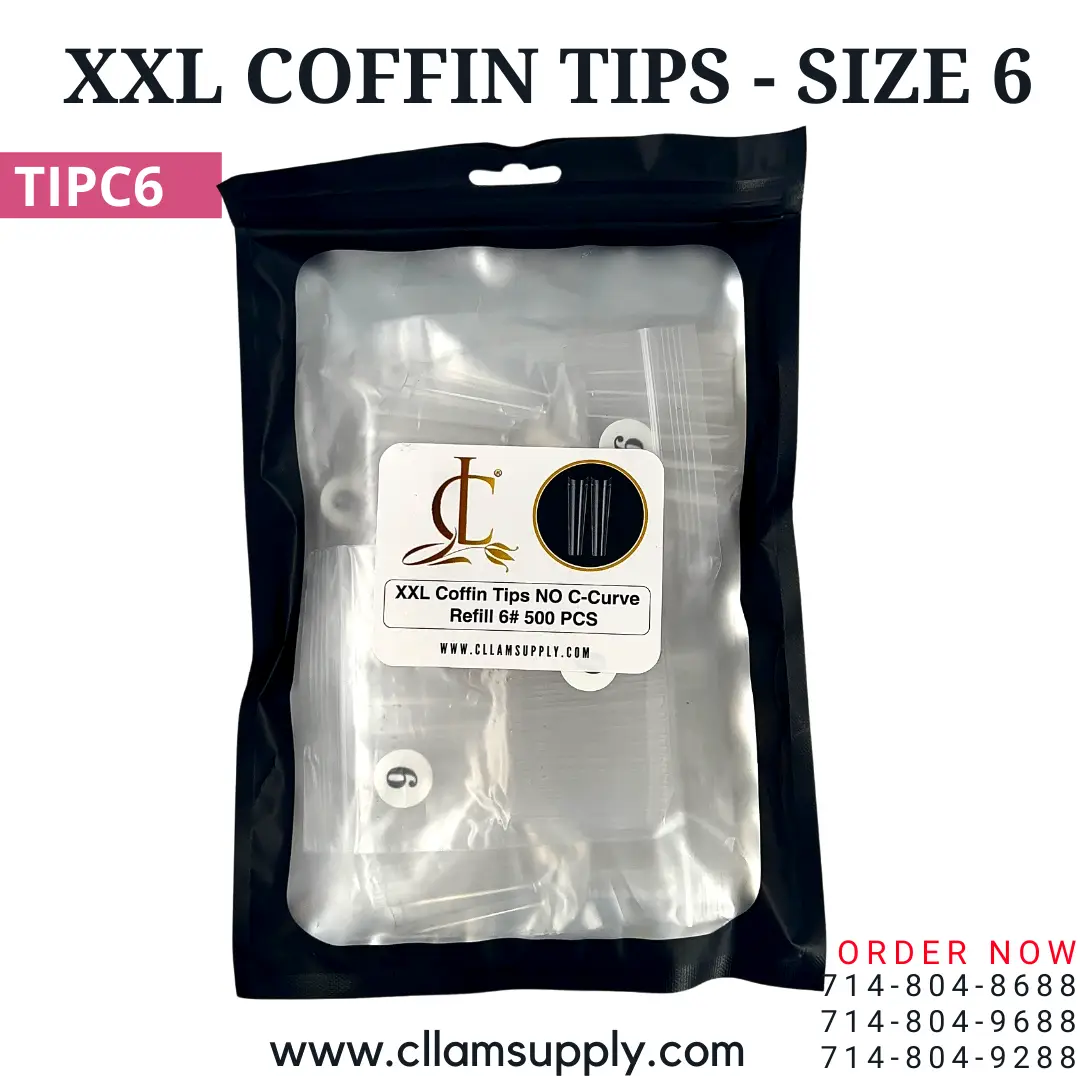 No C Curve XXL (2XL) Coffin Tips, Clear, Refill Single Size