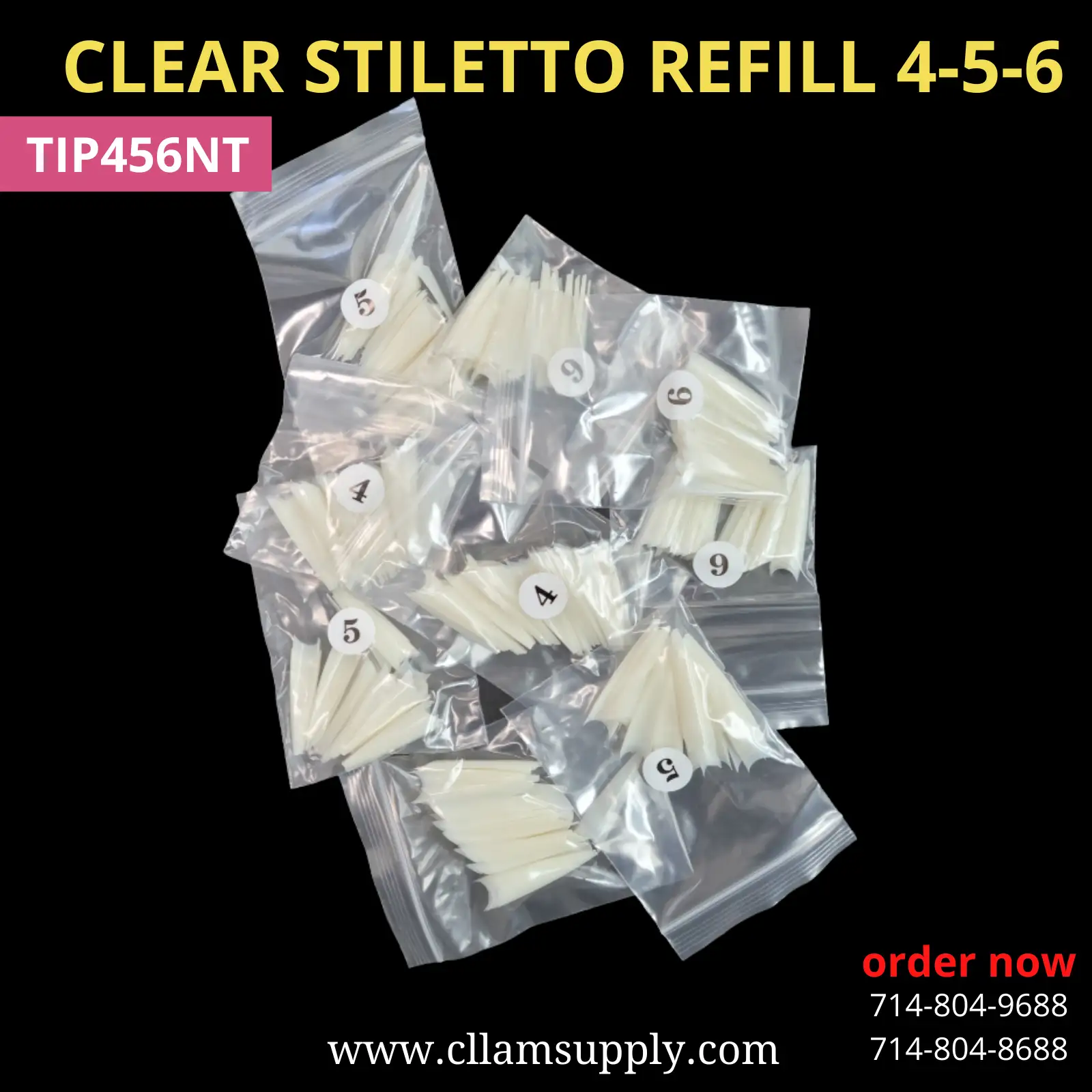 Long Stiletto Tips, Natural, Refill Size 4-6