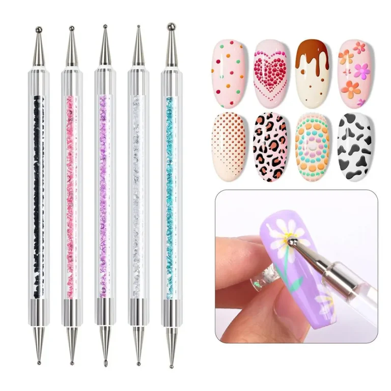 Nail Dotting Tool Set – Dual-Tip 5-Piece Crystal Handle Pens
